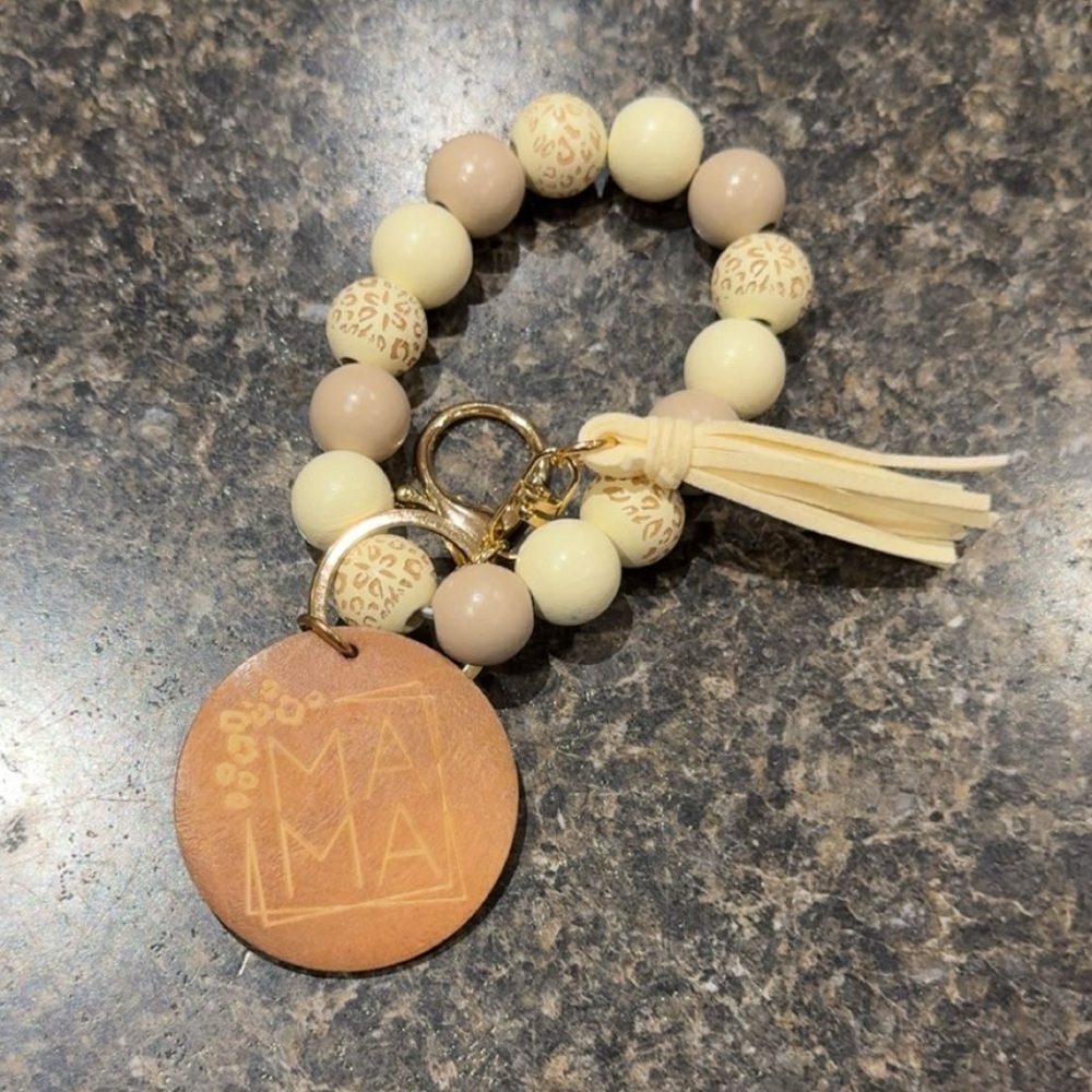 MAMA Beaded Keychain with Leather Tassel